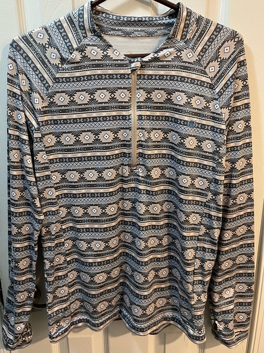 Born Outdoor Womens 1/4 Zip Aztec Print Long Sleeve Blue Gray Pullover Size XL